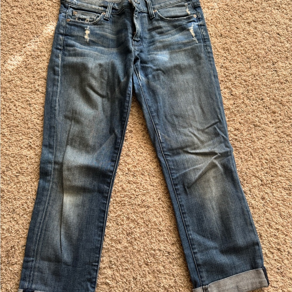 7 For All Mankind Blue Straight Leg Cropped Jeans